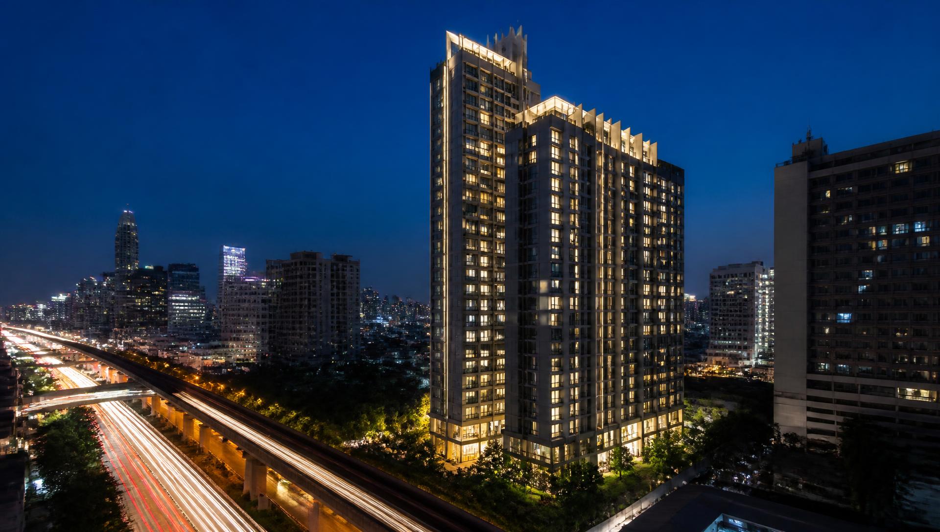 Condominium towers in central Bangkok at dusk